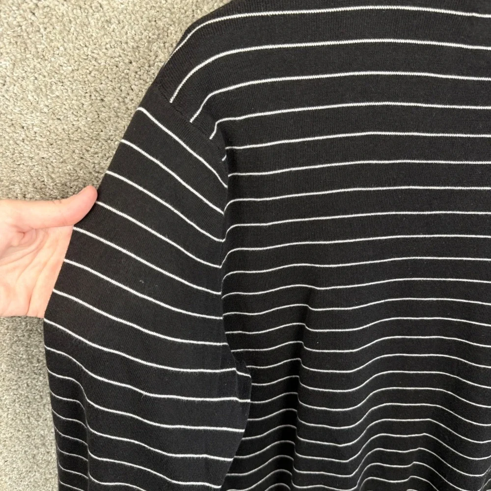 Polo Ralph Lauren Mens Large Pima‎ Cotton V-Neck Striped Sweater Black White